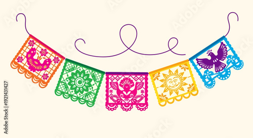 Colorful Papel Picado Banner - Mexican Fiesta Decoration