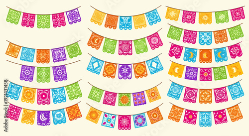 Colorful Papel Picado Bunting Flags for Fiesta Celebration