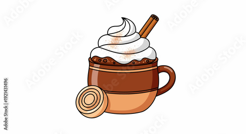Cozy Hot Chocolate with Whipped Cream and Cinnamon Stick