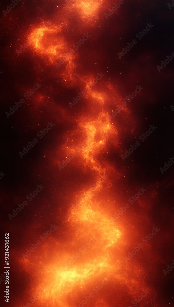 Fototapeta premium fiery vertical column of glowing orange-red gas and scattered stars evoking intense dramatic cosmic energy and awe