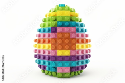 Colorful brick blocks arranged as Easter egg on white background realistic 3D concept