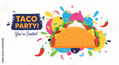 Taco Party Invitation: Delicious Taco with Festive Background