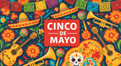 Cinco de Mayo Celebration: Mexican Fiesta with Music, Hats, and Decorations