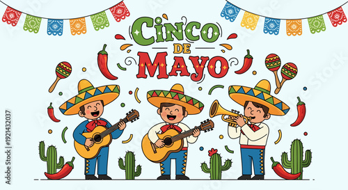 Cinco de Mayo Celebration with Mariachi Band, Sombreros, and Fiesta Decorations