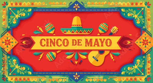 Cinco de Mayo Colorful Celebration Mexican Fiesta Banner with Sombrero