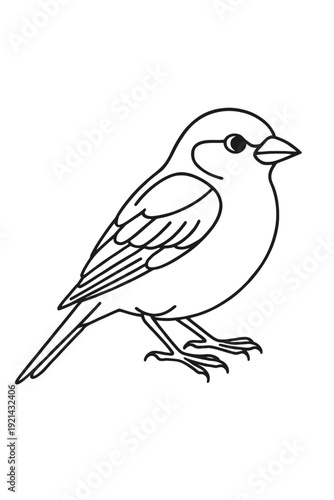Vector illustration of a small bird perched on a tree branch in a simple sketch style
