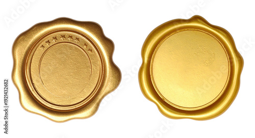 Quadro su tela Set Golden wax seal isolated on transparent background, blank round stamp for ce