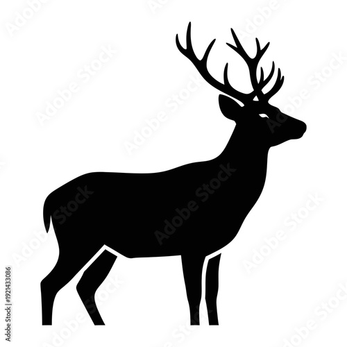 A black silhouette of a deer with antlers