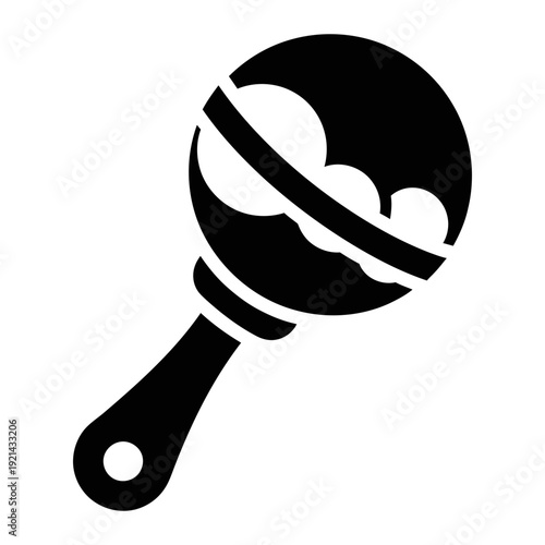 A black and white image of a baby rattle