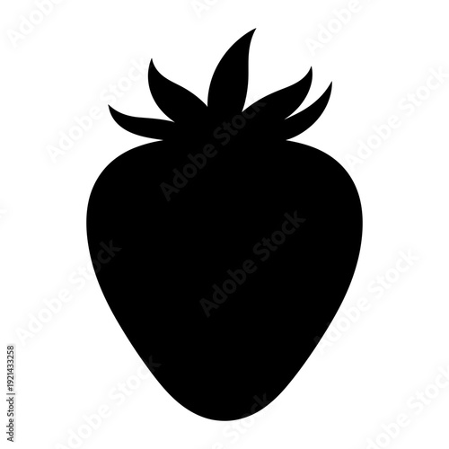 A black silhouette of a strawberry on a white background