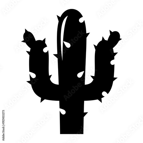 A black silhouette of a cactus on a white background