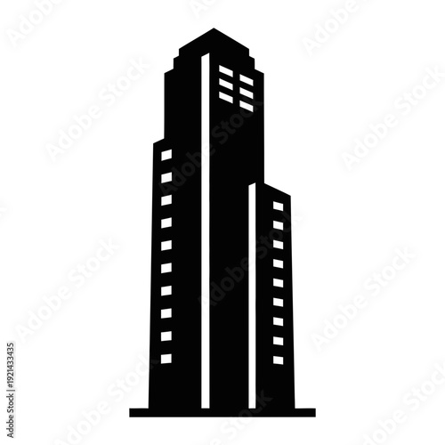 A black and white image of a tall building