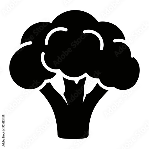 A black and white image of a broccoli