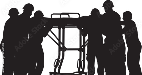 Silhouette workers lifting furniture silhouette isolated on transparent background