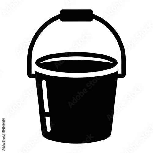 A black and white icon of a bucket