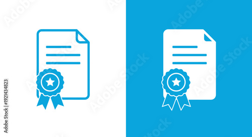 Certificate icon with star and ribbon on document  award and achievement symbol