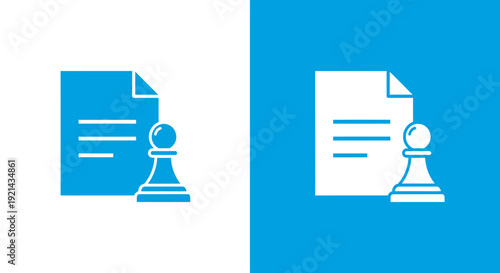 Blue and white icons of document and chess pawn side by side