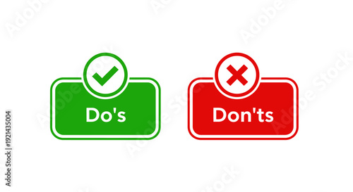 Green checkmark and red cross icons on labels for dos and donts