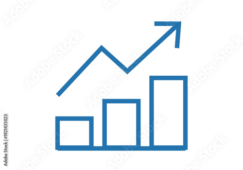Icono de gráfica de barras azul con flecha de crecimiento hacia arriba