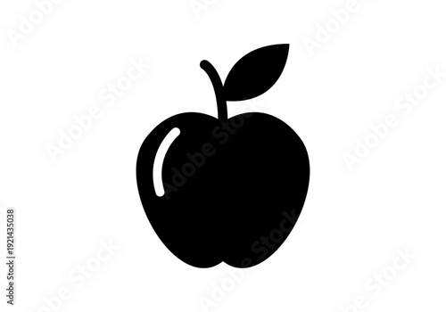 Icono de manzana negra con una hoja pequeña 