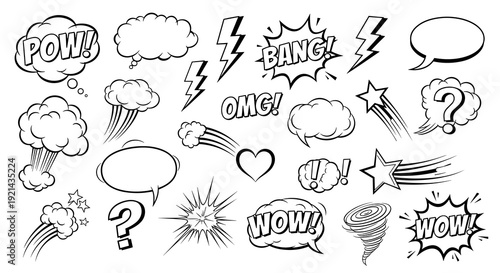 Comic speech bubbles and effects