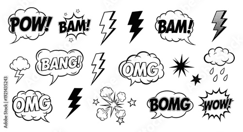 Comic book speech bubbles and lightning