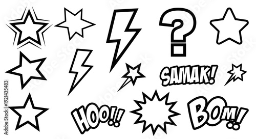 Cartoon comic sound effects shapes