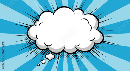 Comic speech bubble on blue backdrop