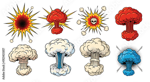 Cartoon explosions, vector graphic set