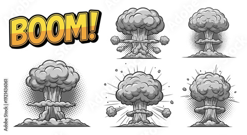Comic book boom explosion clouds