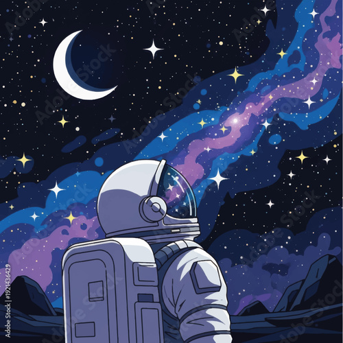 Astronaut in Space Suit Gazing at Stars.