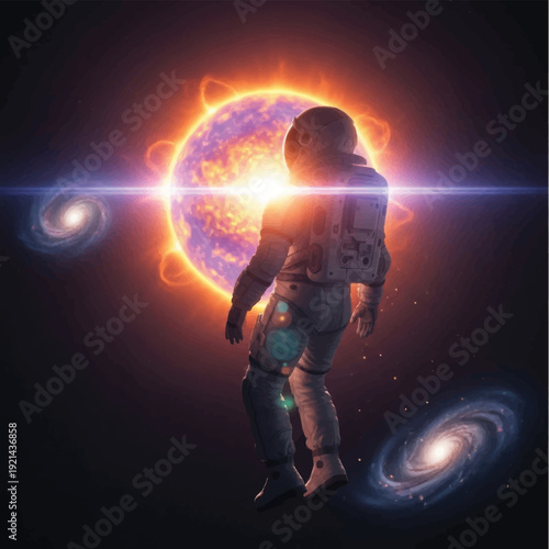 Astronaut Standing in Front of Galaxy.