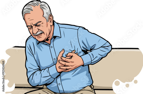An old man with chest pain vector illustration