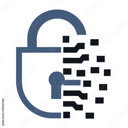Cybersecurity Logo with Lock and Digital Matrix Transparent Background