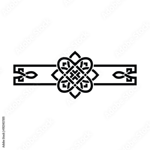 Intricate black ornamental design featuring symmetrical floral and geometric elements