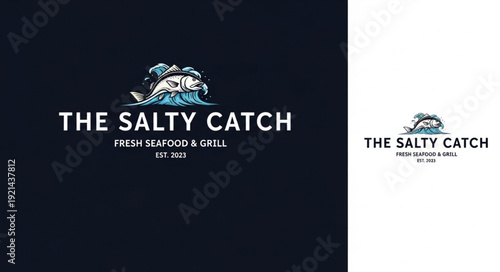 The Salty Catch Fresh Seafood Grill Logo Design.
