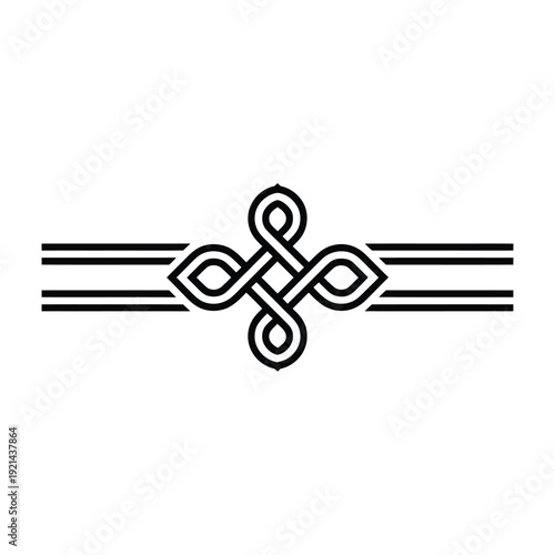 Black and white symmetrical ornamental design with looping lines and shapes