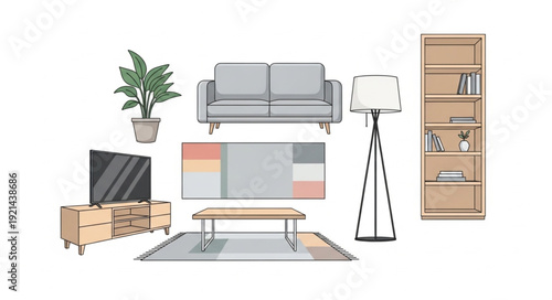 Modern Living Room Furniture Illustration.