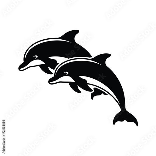 Two sleek dolphins playfully leaping and swimming in a minimalist design