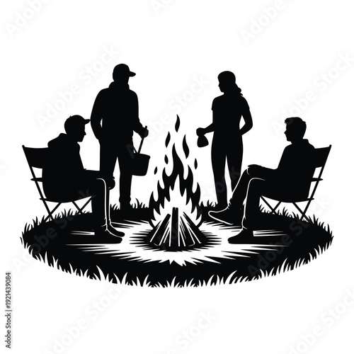 Silhouetted group enjoying a campfire in an outdoor setting
