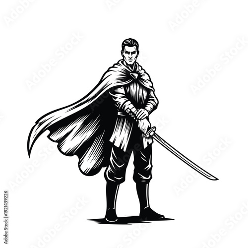 Hero with Sword and Cape Stance