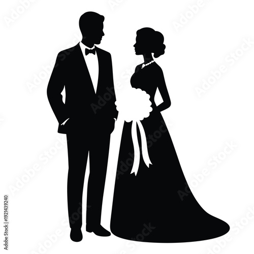 Silhouette of a bride and groom a classic wedding image
