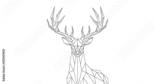 Modern Geometric Deer Head Illustration with Majestic Polygonal Antlers on White Background. Abstract Animal Line Art