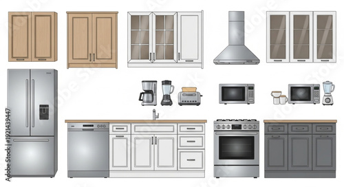 Modern Kitchen Appliances and Cabinets.