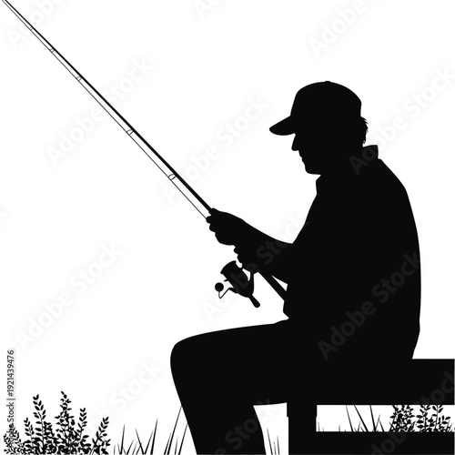 Silhouette of a fisherman casting a line into the water