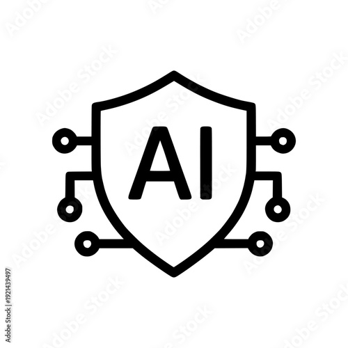 Artificial intelligence AI icon. Brain and circuit digital technology symbol. Machine learning concept design. Vector illustration isolated on white background.