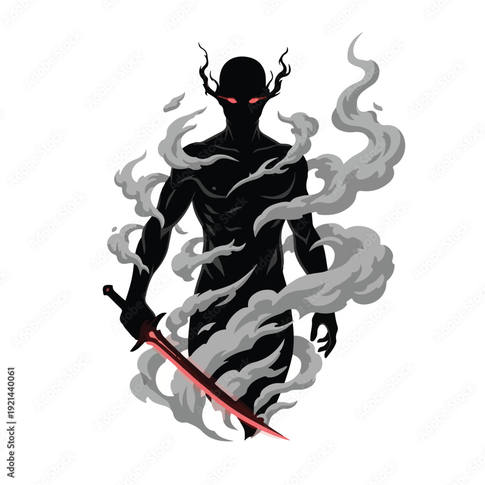 Fototapeta premium Mystic Fiend with Flaming Aura and Sword