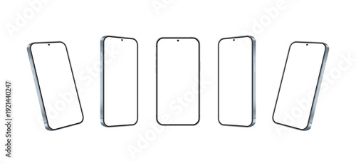 Smartphone devices mockup set in different angles. Vector illustration