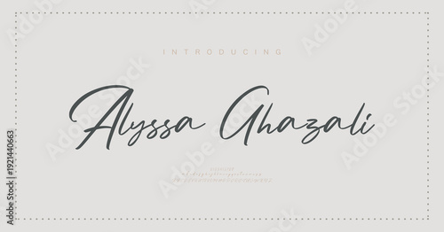 Alyssa Ghazali, Abstract Script Fashion font alphabet. Minimal modern urban fonts for logo, brand etc. Typography typeface uppercase lowercase and number. vector illustration
