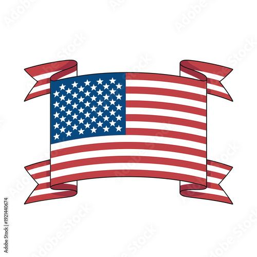 American flag displayed on a waving ribbon banner patriotic design
